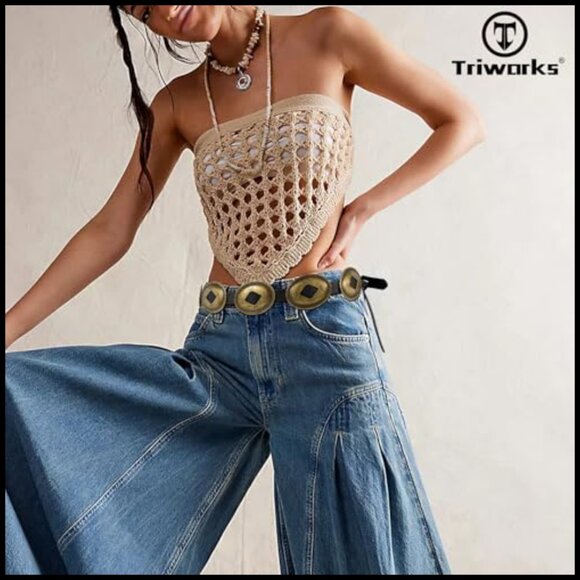 Western Concho Belt Adjustable Leather Boho Cowgirl Style for Jeans Dresses